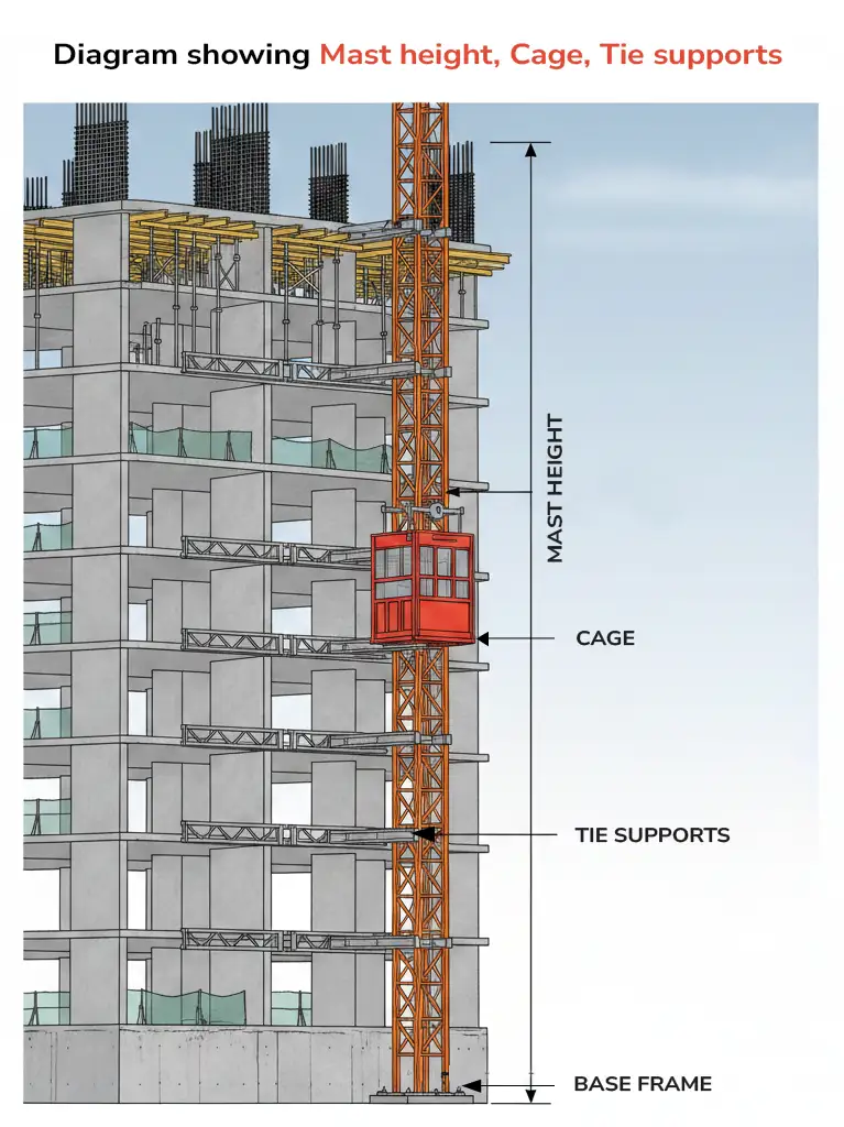  Passenger hoist components affecting rental cost and performance