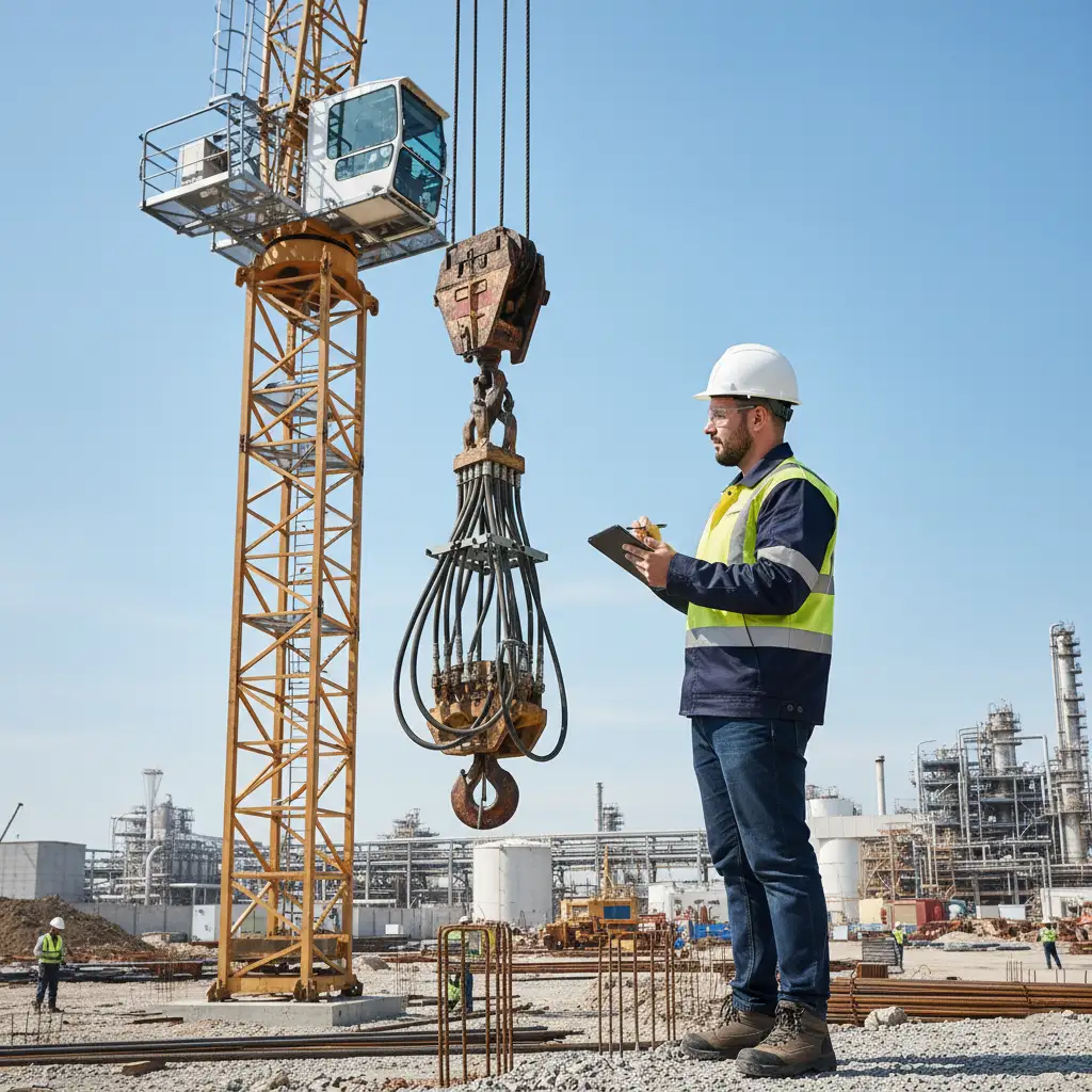 Crane maintenance checklist being followed during onsite inspection