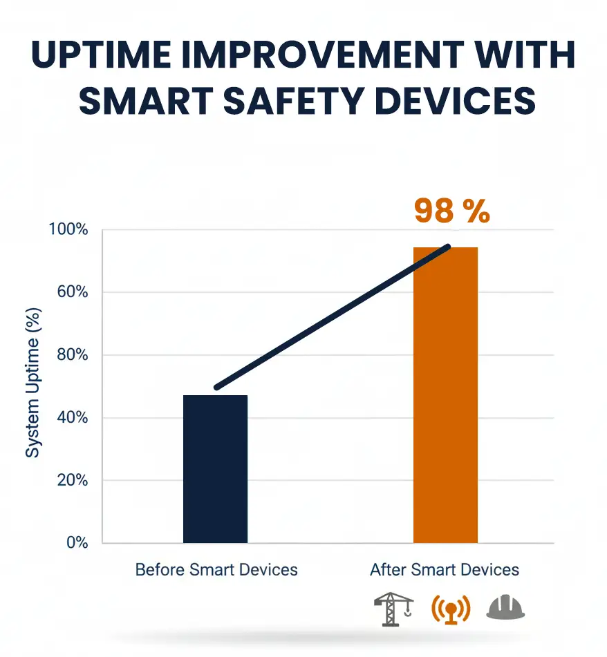 Tower crane uptime improvement after installing safety systems