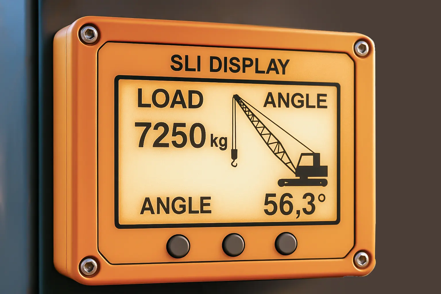 Safe Load Indicator showing real-time crane load and angle data