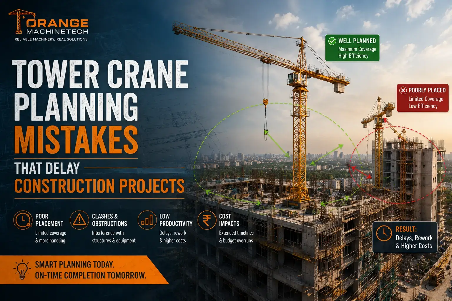 Tower crane planning mistakes affecting coverage, productivity, and construction project timelines